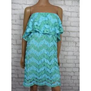 Judith March Blue Green Zig Zag Lace Knit Strapless Empire Dress Small NEW